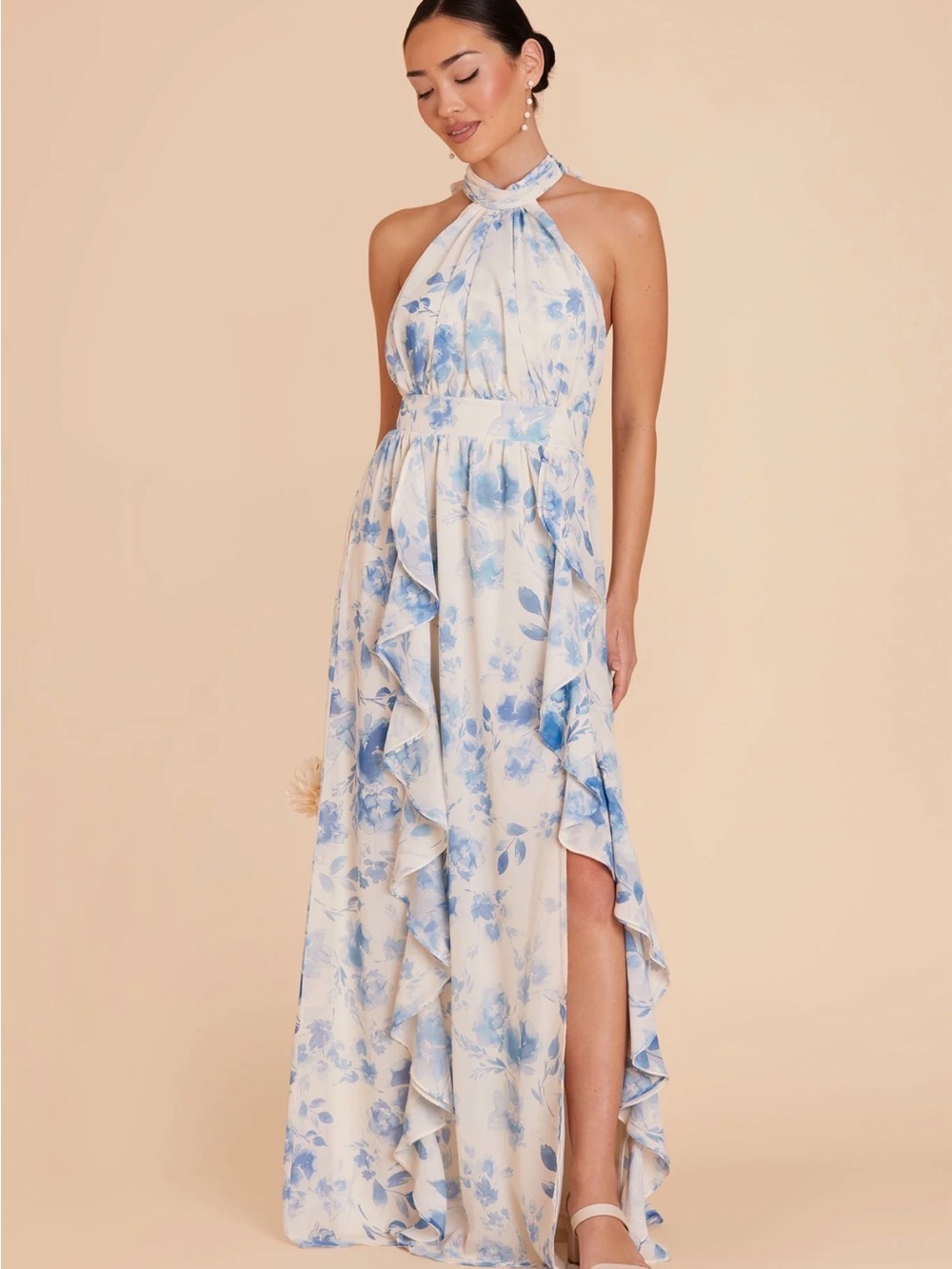 Birdy Grey Joyce Dress Chiffon Blue Rococo Halter Neck Maxi Dress